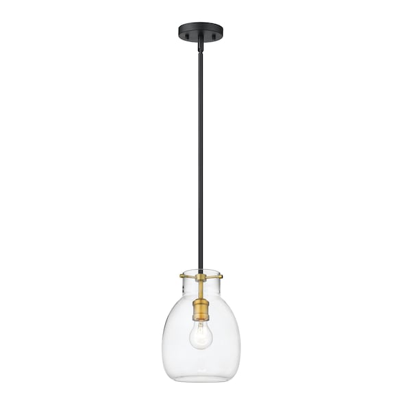 Z-Lite Bella 1 Light Mini Pendant, Matte Black & Olde Brass & Clear 476MP-ROD-MB-OBR - main